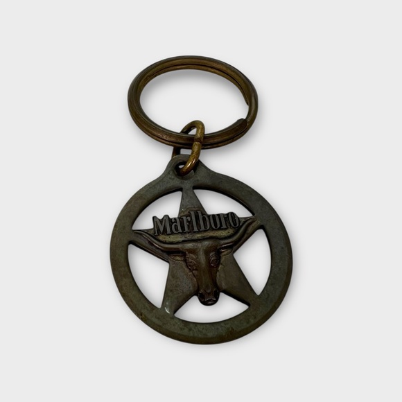 Marlboro Solid Brass Key Chains Star Logo Western Cattle Head Lot Of 2 Heavy - Picture 4 of 5